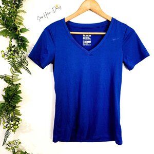 Nike Dri-Fit Womens Athletic Cut V-Neck Tee Shirt Blue Size S ~SS137.3